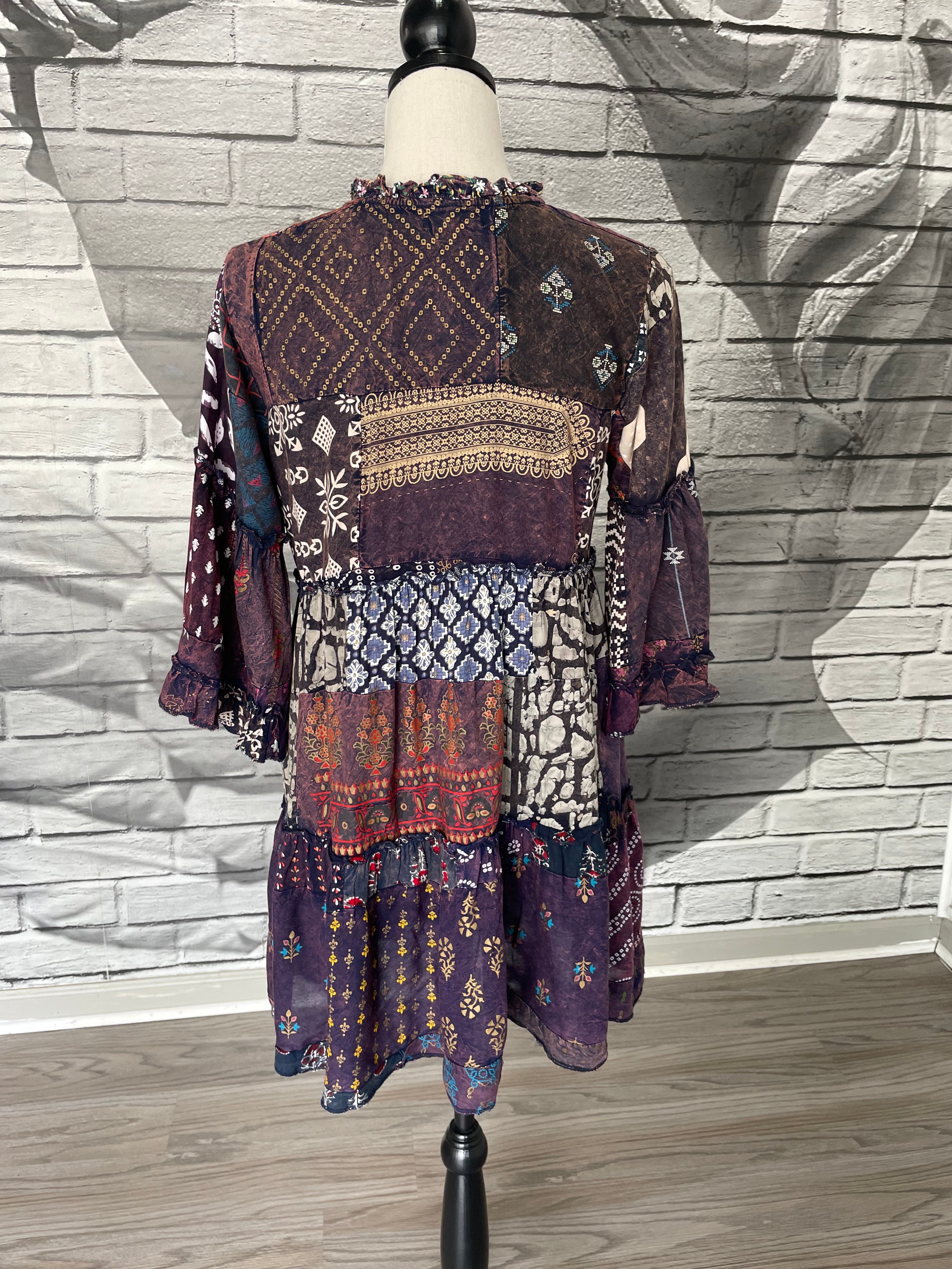 Dylan Patchwork Tunic Dress in Purple