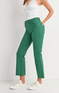 Green High Rise Tonal Cropped Flair Jeans