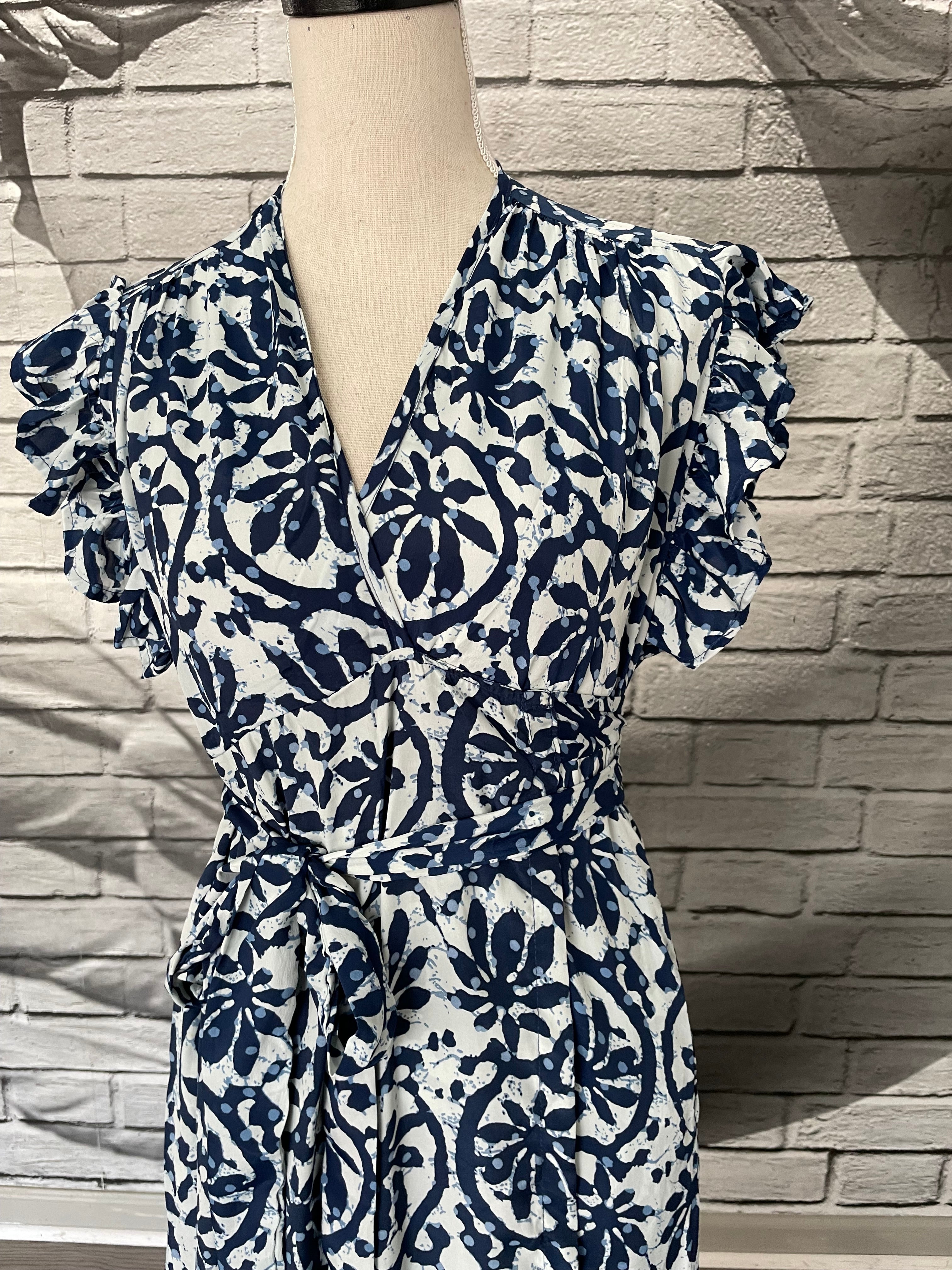 Margaret Wrap Dress with Pockets in Blue Flower