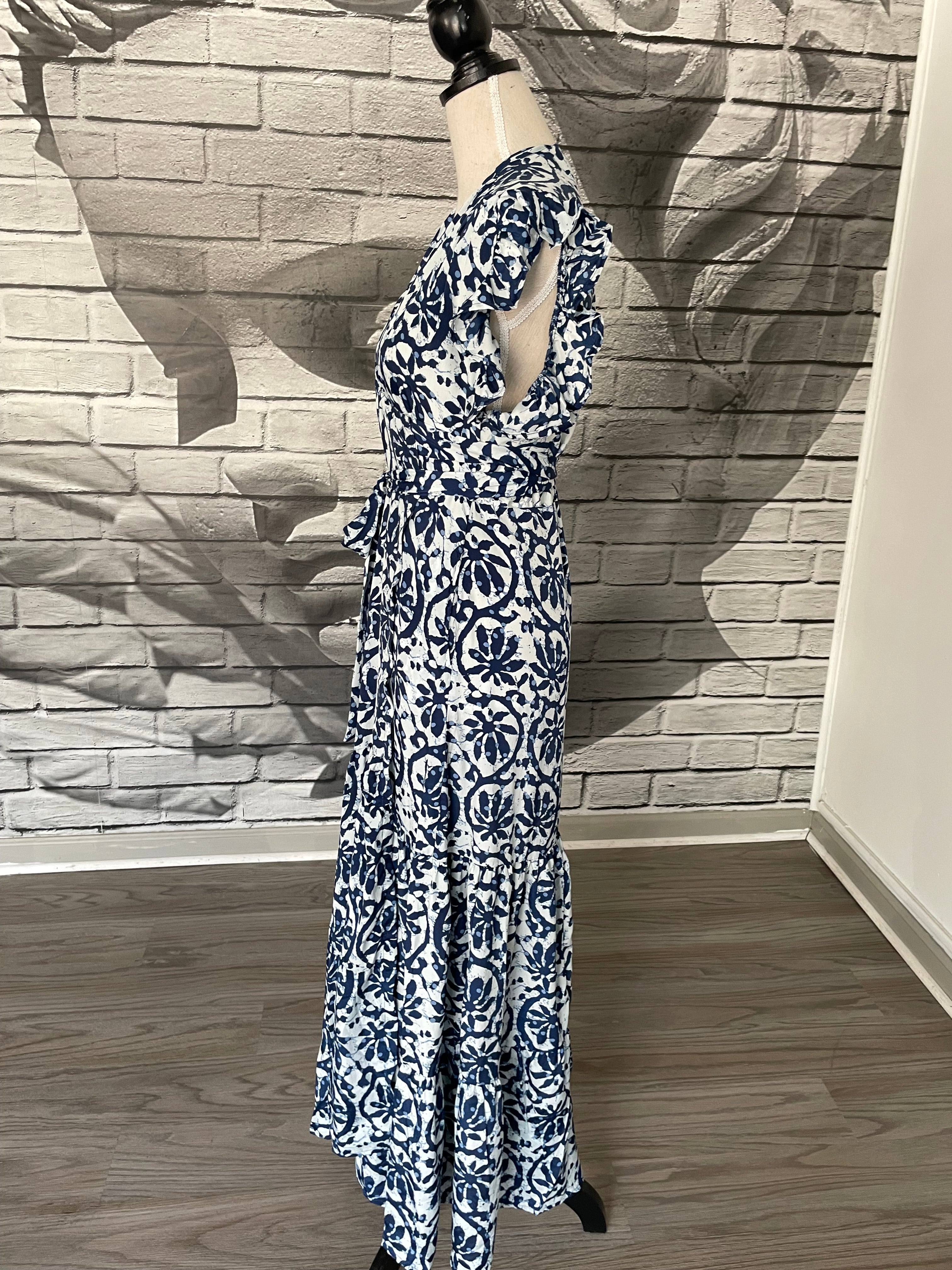 Margaret Wrap Dress with Pockets in Blue Flower