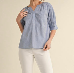 Darby Pinstripe Blouse in Blue