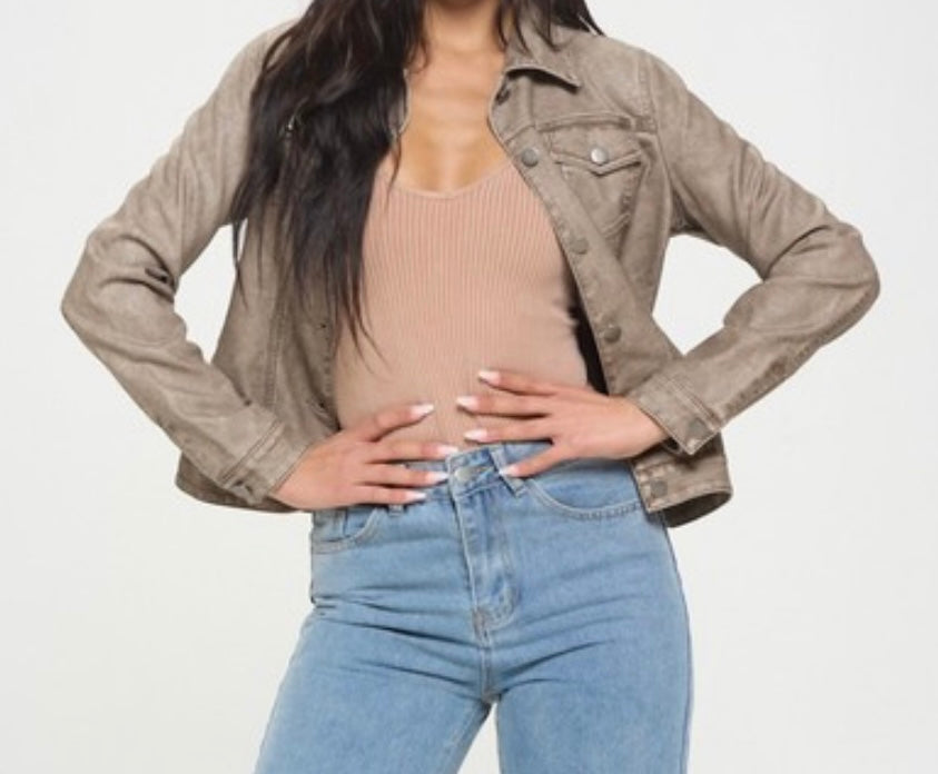 Terri Vegan Leather Jacket in Gray