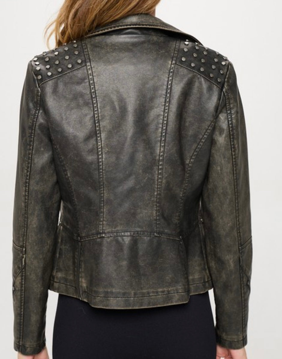 Michael Studded Classic Vegan Jacket in Brown