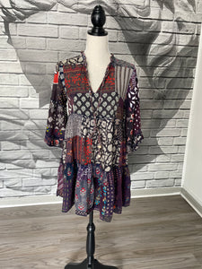 Dylan Patchwork Tunic Dress in Purple