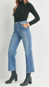 High Rise Cargo Pocket Wide Leg in Light Denim