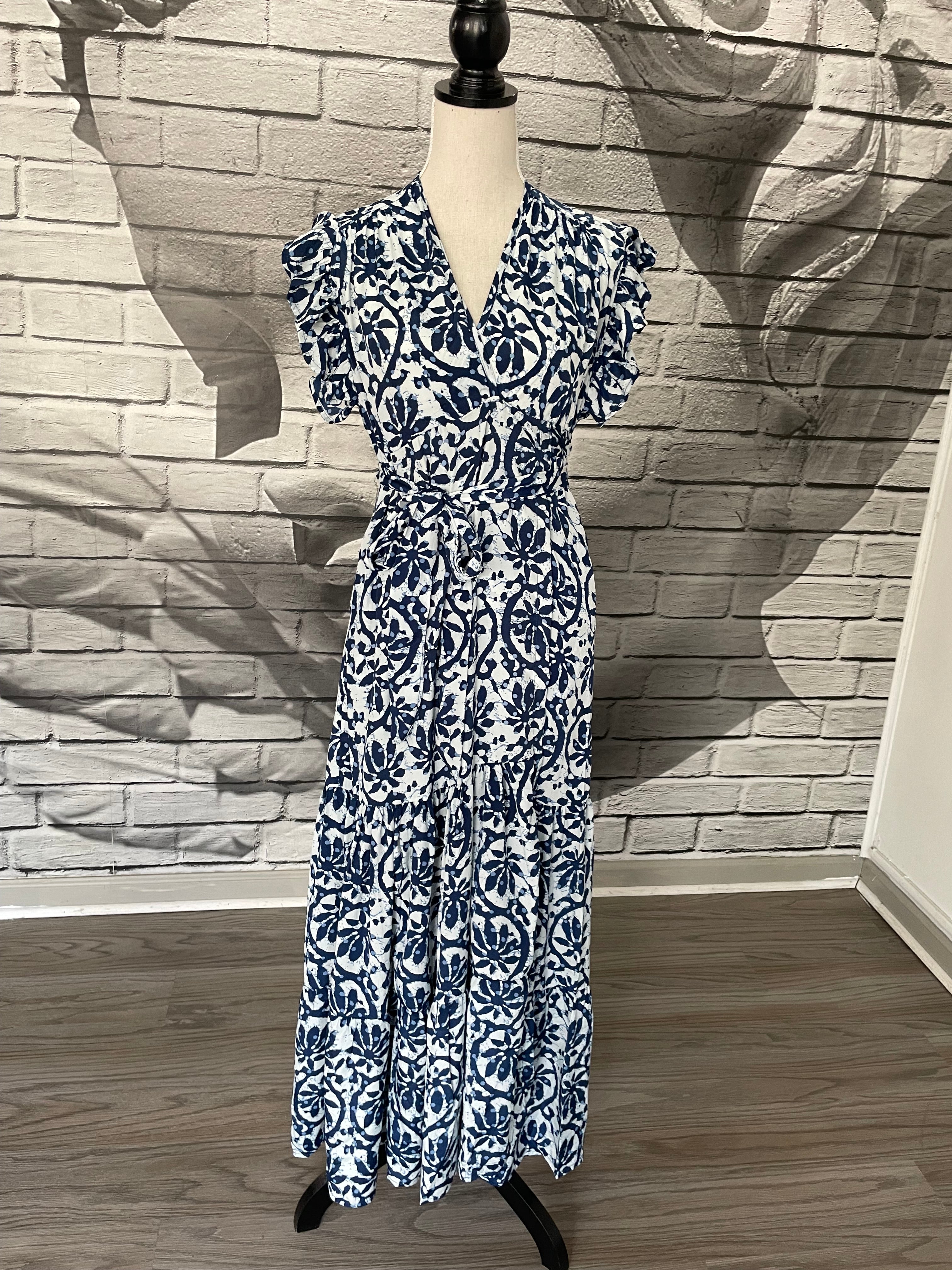 Margaret Wrap Dress with Pockets in Blue Flower