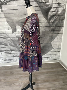 Dylan Patchwork Tunic Dress in Purple