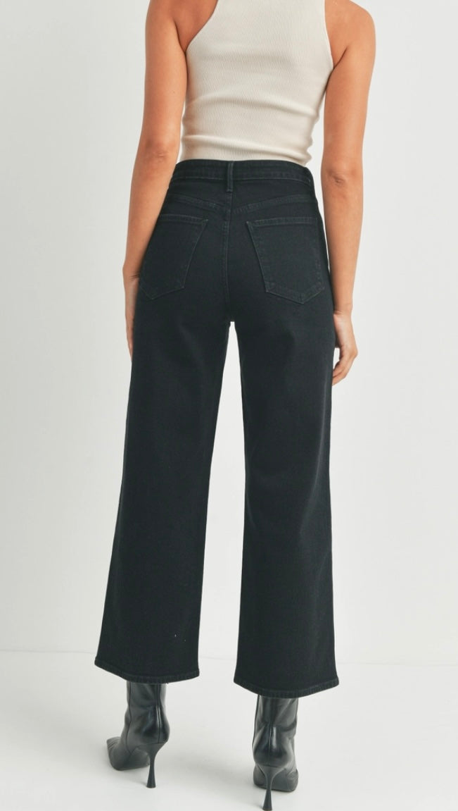 High Rise Cargo Pocket Wide Leg in Black