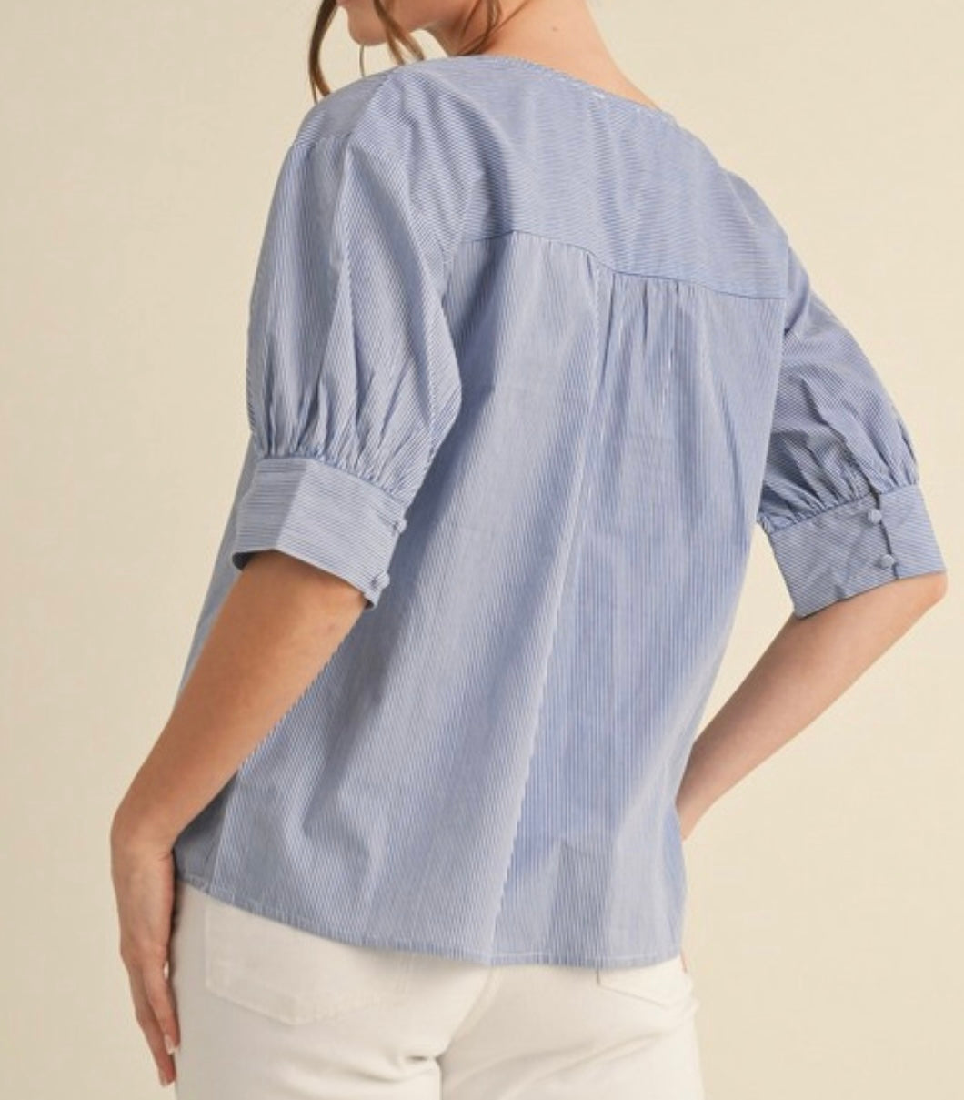 Darby Pinstripe Blouse in Blue