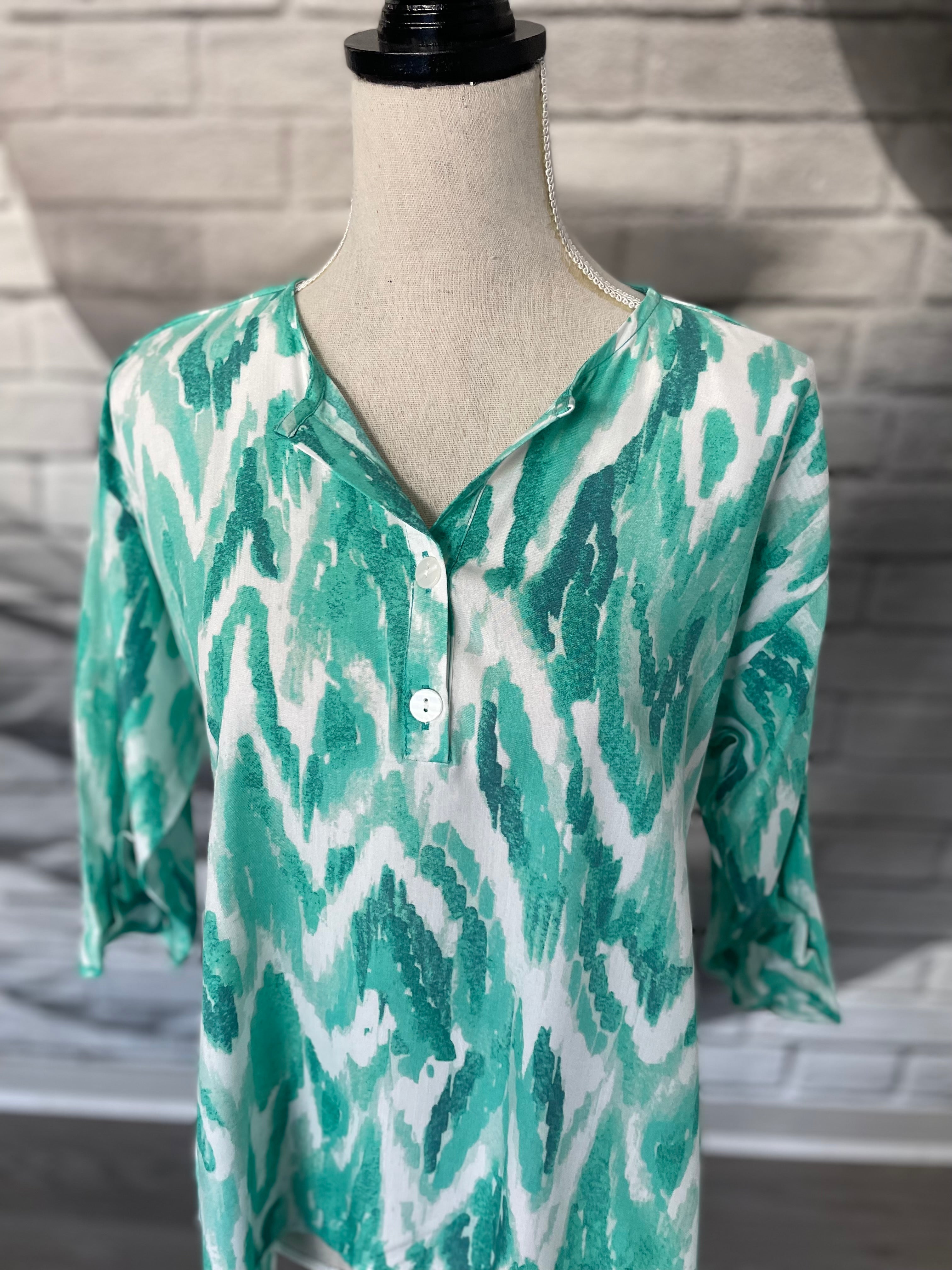 Milan Blouse in Sea Green Watercolor