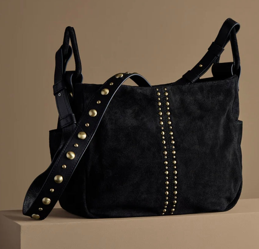 Sheila Hobo Crossbody in Black Suede