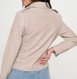 Izzy Classic Vegan Leather Jacket in Cream