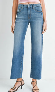 Palazzo Jean in Medium Denim with Frayed Hem