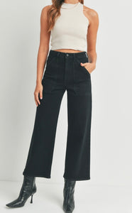 High Rise Cargo Pocket Wide Leg in Black