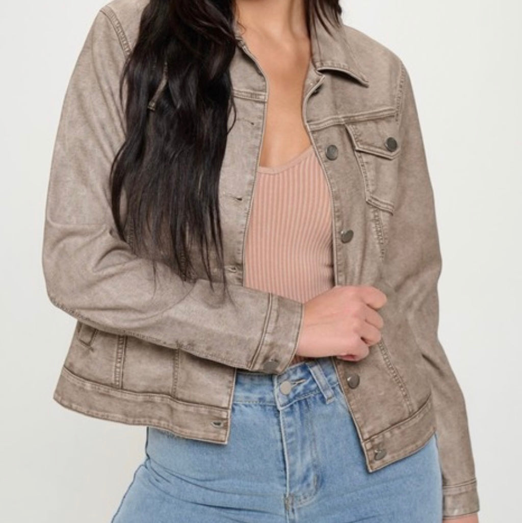 Terri Vegan Leather Jacket in Gray