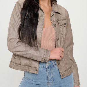 Terri Vegan Leather Jacket in Gray