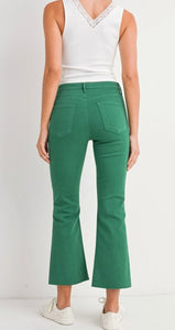 Green High Rise Tonal Cropped Flair Jeans