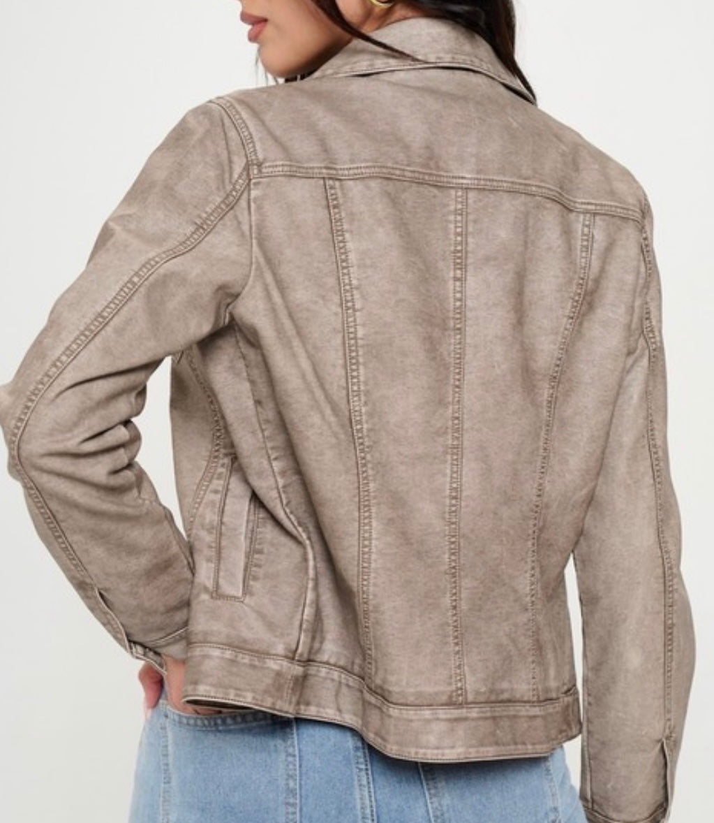 Terri Vegan Leather Jacket in Gray