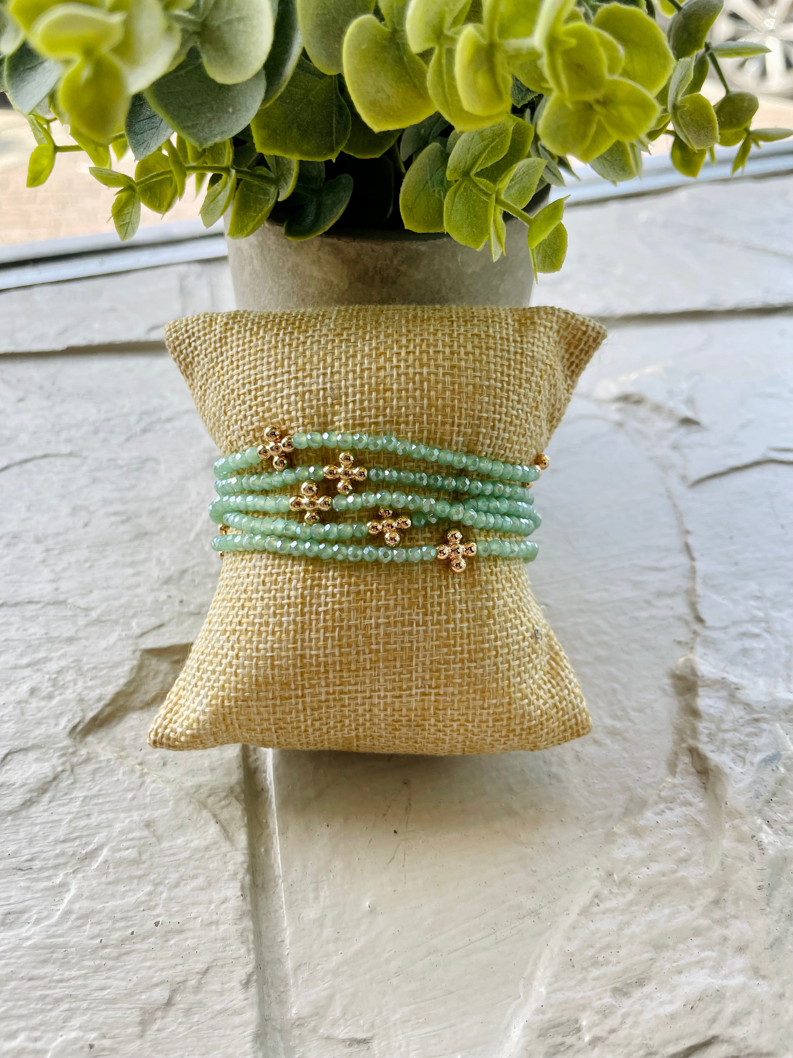 Melissa Beaded Cross Bracelet in Mint