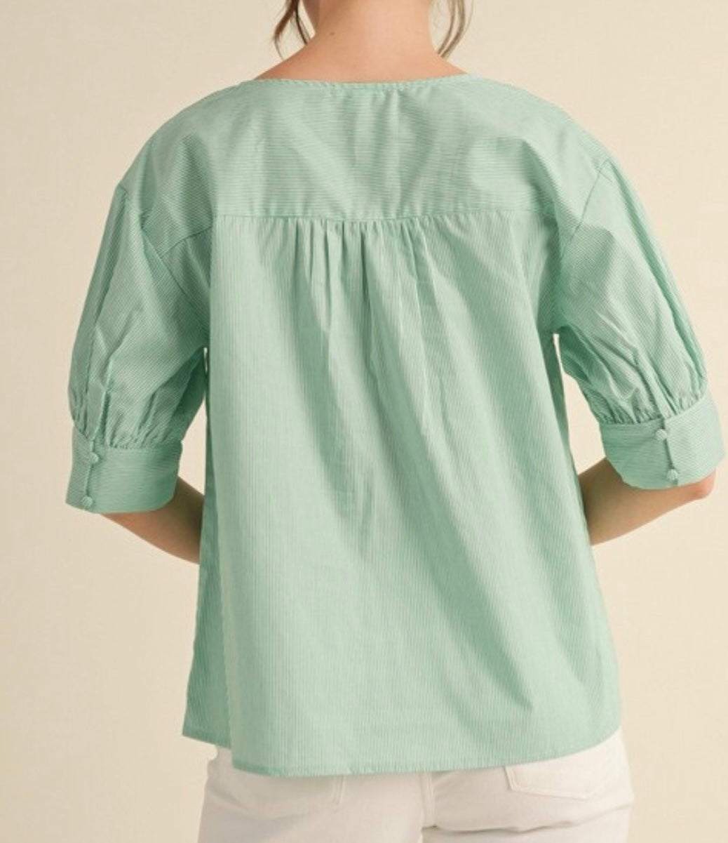 Darby Pinstripe Blouse in Green