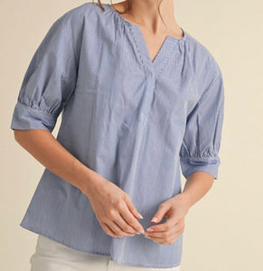 Darby Pinstripe Blouse in Blue