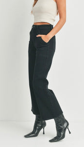 High Rise Cargo Pocket Wide Leg in Black