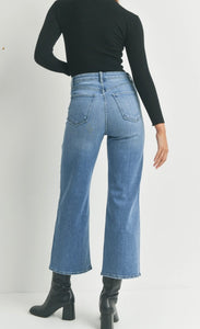 High Rise Cargo Pocket Wide Leg in Light Denim