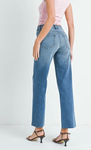 Palazzo Jean in Medium Denim with Frayed Hem