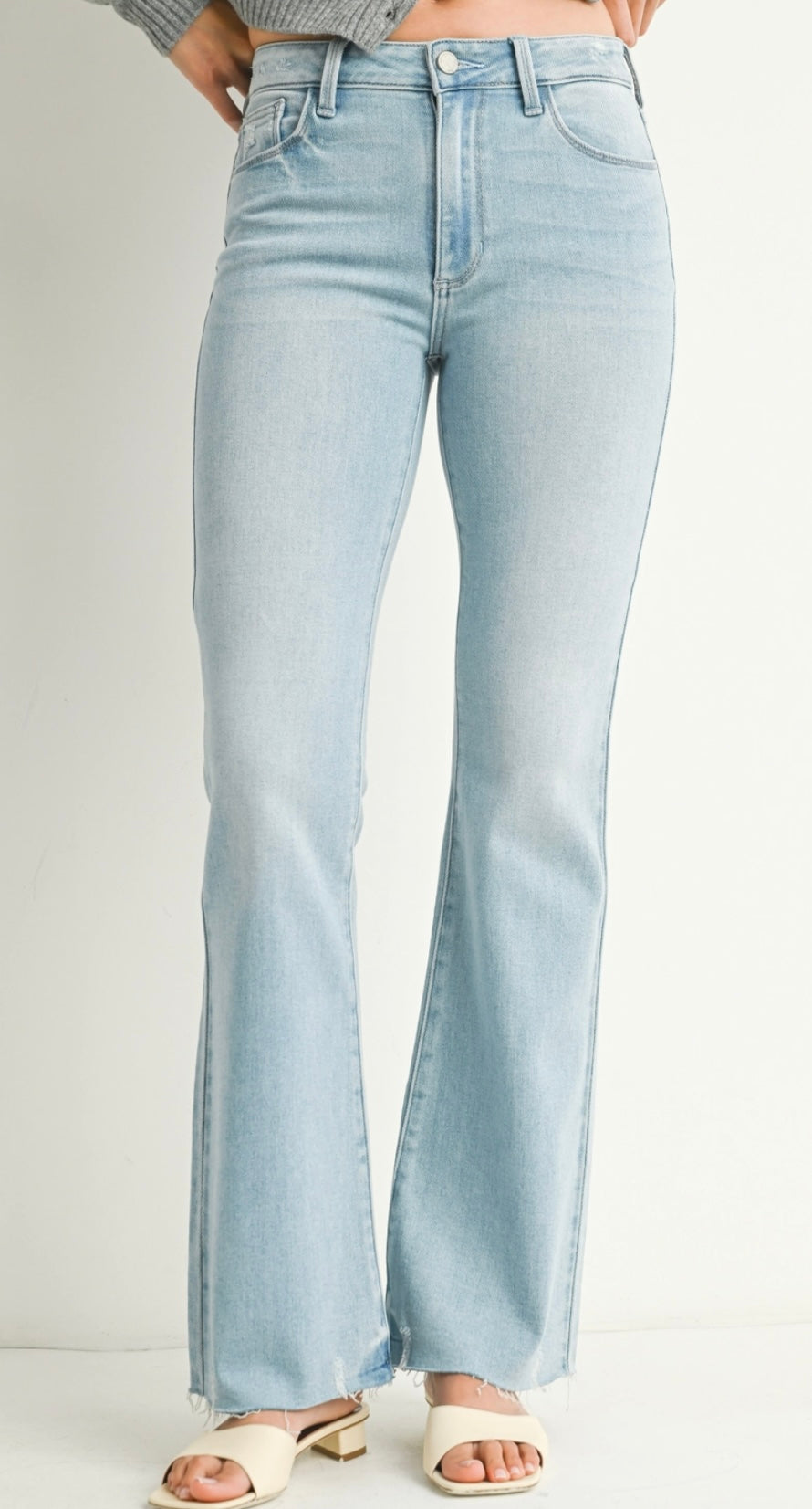 Mid Rise Flare in Light Denim