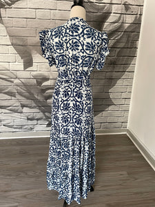 Margaret Wrap Dress with Pockets in Blue Flower